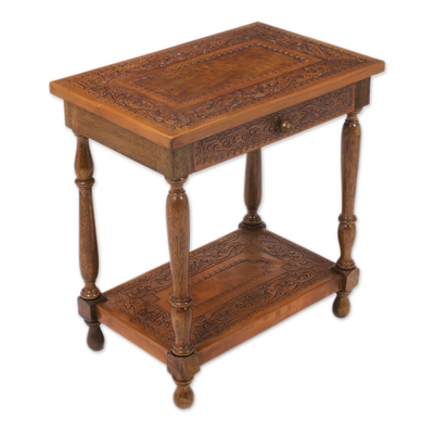 Traditional Leather Wood End Table