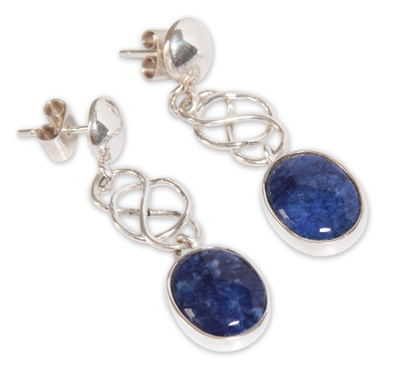 Hand Crafted Modern Sterling Silver Dangle Sodalite Earrings