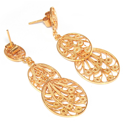 Hand Crafted 21K Gold Plated on Sterling Dangle Earrings