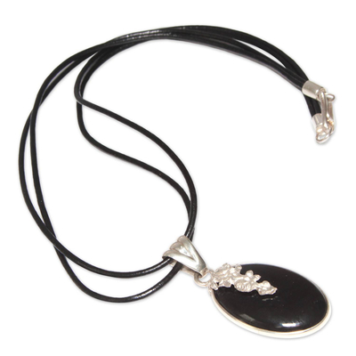 Artisan Crafted Silver and Obsidian Pendant Necklace