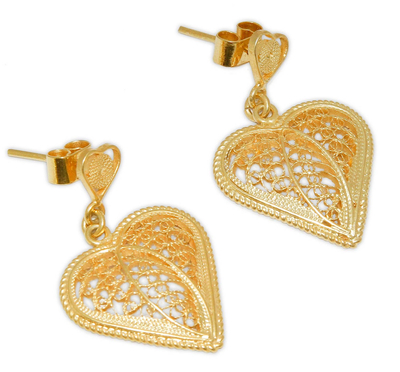 Artisan Crafted Heart Shaped Gold Filigree Earrings