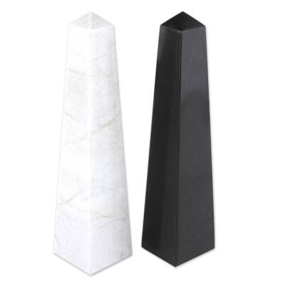 Geometric Onyx Obelisk Sculptures Pair of 2