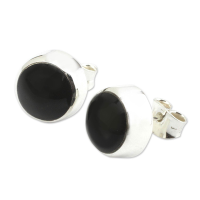 Handcrafted Modern Sterling Silver Stud Obsidian Earrings