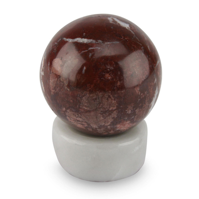 Artisan Crafted Garnet Sphere Sculpture with Calcite Stand