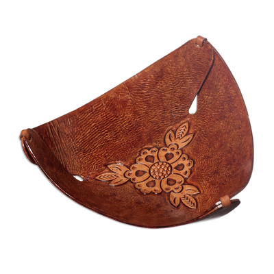 Artisan Crafted Brown Leather Sunflower Catchall from Peru