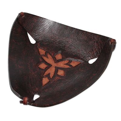 Artisan Crafted Dark Brown Leather Catchall from Peru