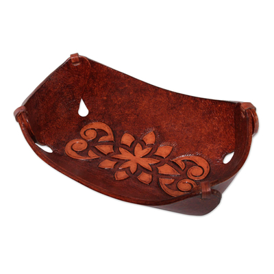 Leather Centerpiece in Honey Brown Artisan Crafted in Peru