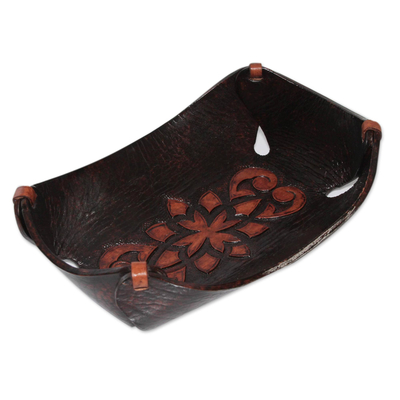 Leather Catchall in Caramel Brown Artisan Crafted in Peru