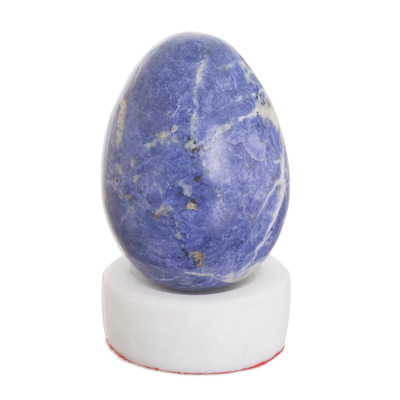 Natural Gemstone Sodalite Egg on Onyx Stand