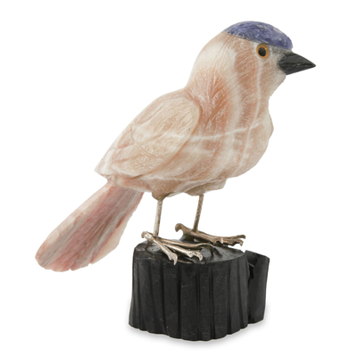 Bird Sculpture in Caramel Calcite on Onyx Stand