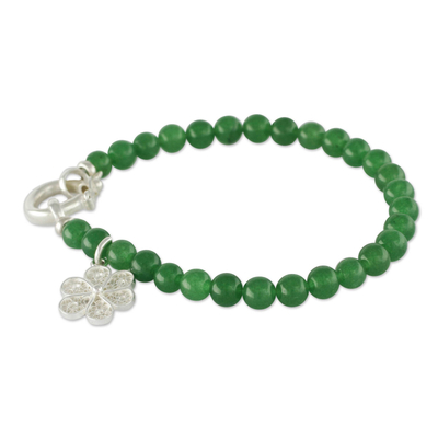Handcrafted Beaded Bracelet with Silver Flower Charm