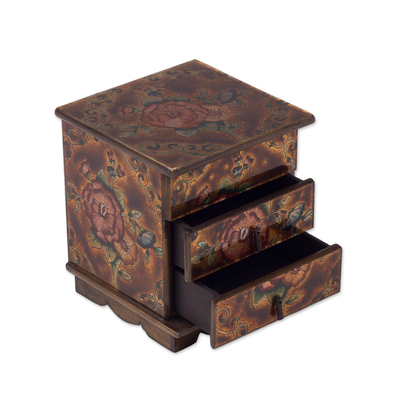 Andean Reverse Painted Glass Jewelry Box with Mirror