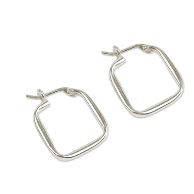 Silver Squared Hoop Modern Earrings