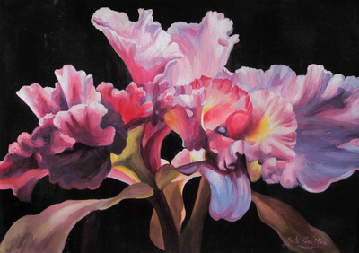 Pink and Lilac Orchids Signed Original Painting from Peru