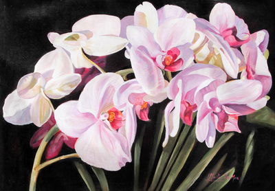 White and Lilac Orchids Fine Art Signed Original Painting