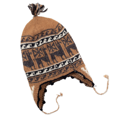 Grey and Brown Alpaca Blend Chullo Hat