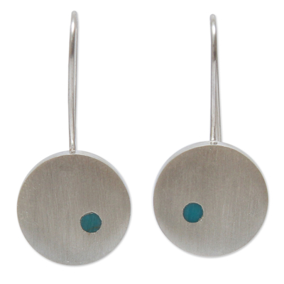 Brushed Silver Earrings with Chrysocolla