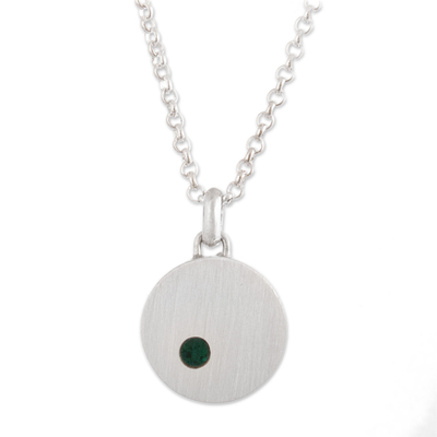 Brushed Silver Pendant Necklace with Chrysocolla