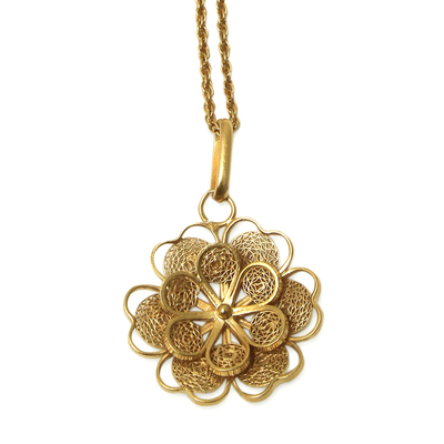Handmade Gold Plated Peruvian Filigree Flower Necklace