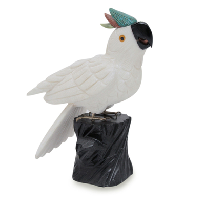 Artisan Crafted White Onyx Gemstone Bird Sculpture