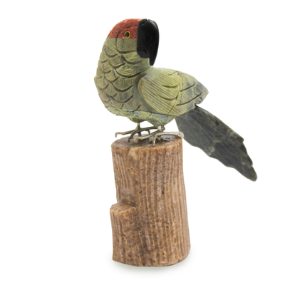 Andean Green Parrot Hand Carved Gemstone Bird Sculpture