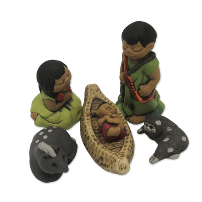 Handpainted Peruvian Amazon Ceramic Nativity Scene Figurines