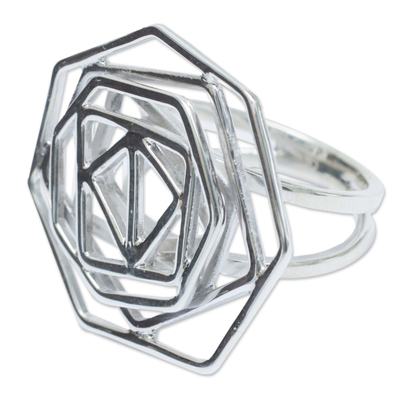 Artisan Crafted Andean Silver Geometric Cocktail Ring