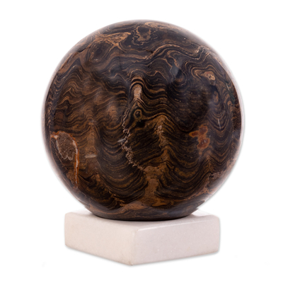 Handcrafted Andean Stromatolite Sculpture with Onyx Stand