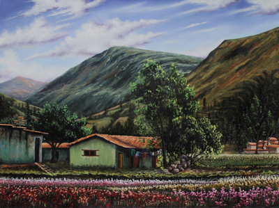 Andean Village and Landscape Realism Oil Painting