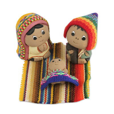 3-Pc Ceramic Nativity Scene with Woven Details from Peru