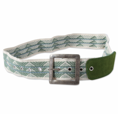 Alpaca Blend and Green Suede Belt Woven by Hand