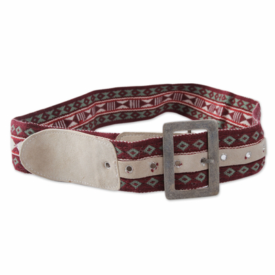 Alpaca Blend Red Belt with Beige Suede Woven by Hand
