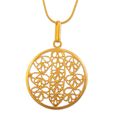 Filigree Gold Plated Sterling Silver Pendant Necklace
