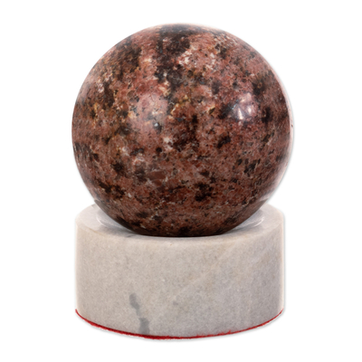 Handcrafted Rhodochrosite Gemstone Sphere and Stand