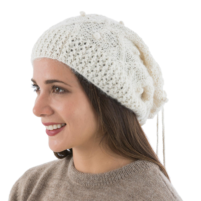 Hand Knitted Ivory Color Alpaca Neck Warmer or Hat