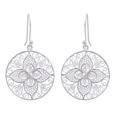 Floral Filigree Artisan Crafted Earrings in Sterling Silver