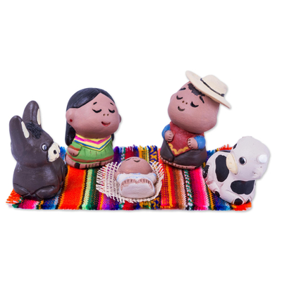Artisan Crafted Colorful Ceramic Nativity Scene (5 Pieces)