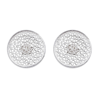 Round Filigree Button Earrings Peruvian 925 Silver Jewelry