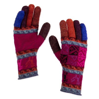 Artisan Crafted 100% Alpaca Multi-Colored Gloves from Peru