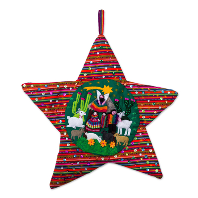 Handcrafted Andean Christmas Star Applique Wall Hanging