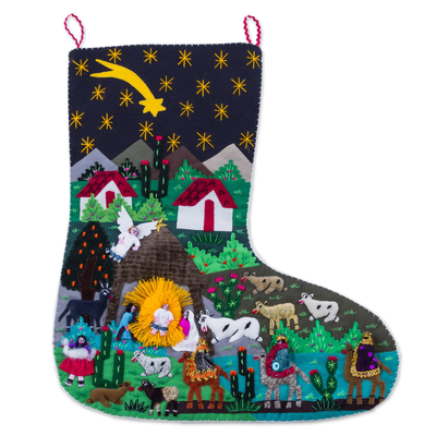 Handcrafted Andean Applique Christmas Stocking