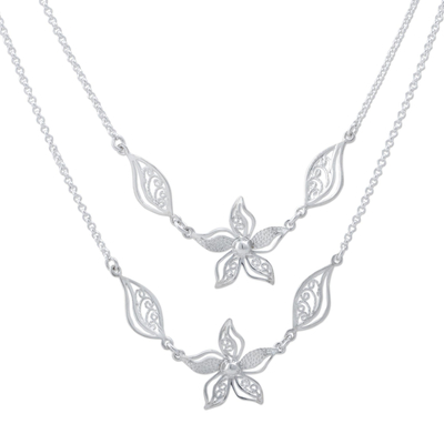 Sterling Silver Pendant Necklace Flowers Leaves from Peru