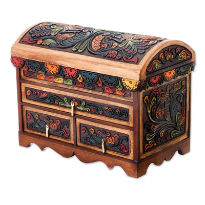 Multicolor Wood and Leather Jewelry Box from Peru