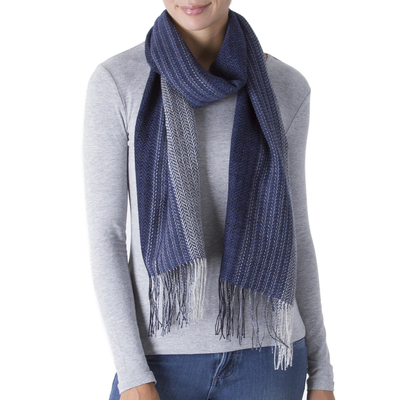 Handwoven Baby Alpaca Blend Scarf in Blue from Peru
