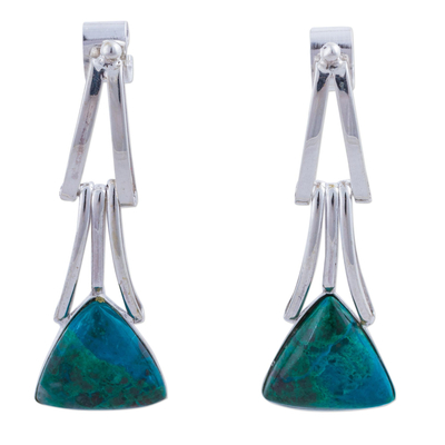 Chrysocolla Sterling Silver Triangle Dangle Earrings Peru