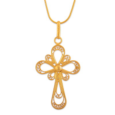Gold Plated Sterling Silver Filigree Pendant Necklace Peru