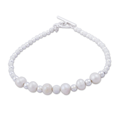 Cultured Pearl and Sterling Silver Link Bracelet from Peru