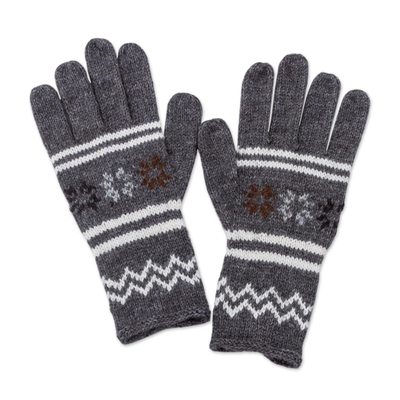 Alpaca Blend Gloves in Slate Grey and Ivory from Peru