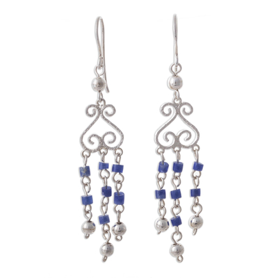 Sodalite and Sterling Silver Chandelier Earrings from Peru