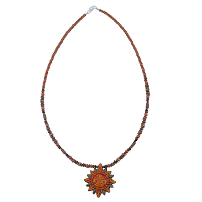 925 Sterling Silver and Ceramic Inca Sun Necklace from Peru